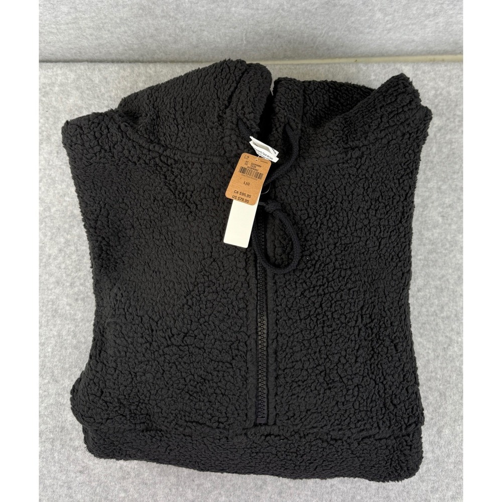 PINK Victoria Secret Black Sherpa Quarter Zip‎ Pullover Hoodie Sweatshirt Large